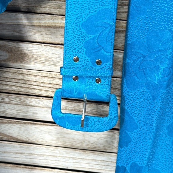 Argenti Women's Blue Floral Skirt Suit Outfit 2 Pc 100% Silk Size 16 - Picture 14 of 14